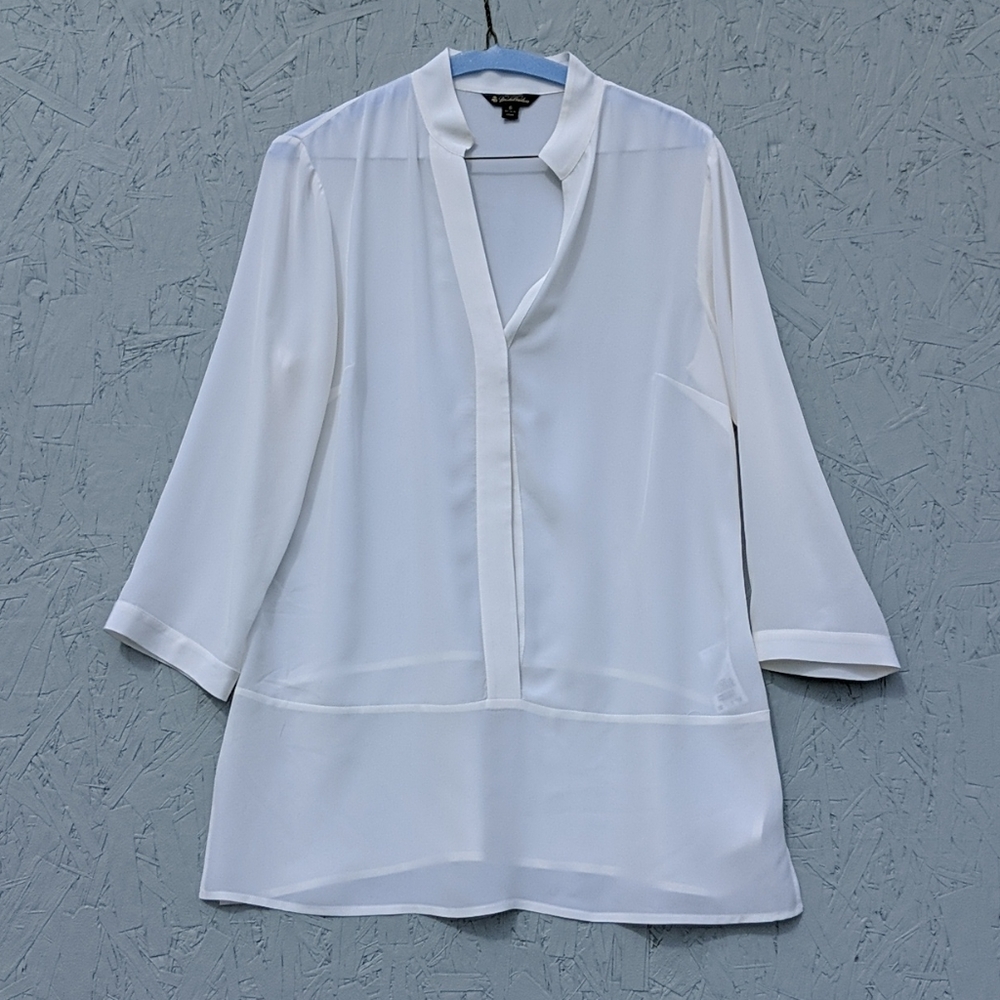 Brooks Brothers 100% Silk White Button Sheer Tunic 6